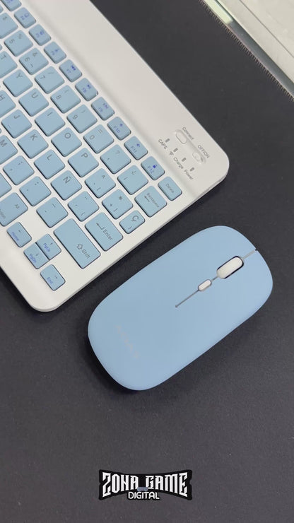 Combo Teclado Mouse AOAS AS-110 Azul - Bluetooth 5.2 Teclado Recargable Type-C con Ñ