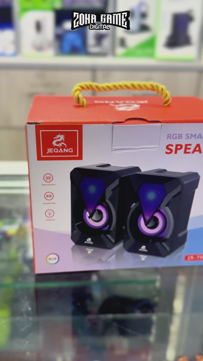 Parlantes RGB JEQANG JS-702 – Cubo Compacto | Sonido 3D Envolvente | USB 5V