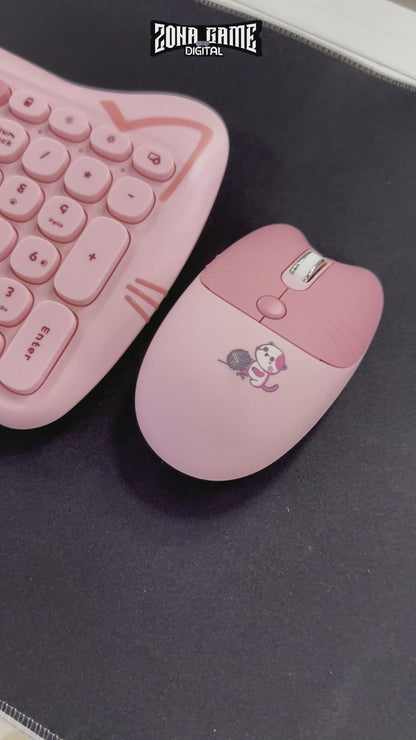 COMBO MOUSE Y TECLADO GEEZER OREJAS DE GATO PLUS -ROSADO
