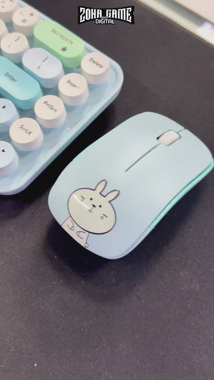 Combo Teclado y Mouse Inalámbrico MOFII I Pro — Azul Kawaii | 68 Teclas Redondas 2.4G Receptor Único