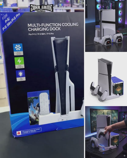 Base Cargadora y Refrigerante DOBE para PS5 | Carga Dual + Ventilador | Fat, Slim y Pro