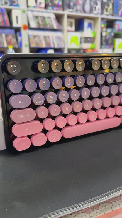 Combo Teclado Mouse MOFII Sweet Pro Recargable — Dual Bluetooth 2.4G Retro Vintage Degradé Negro- Rosado