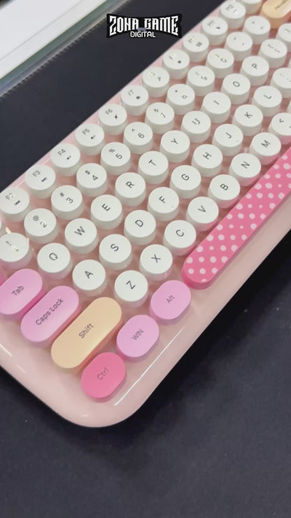 Combo Teclado y Mouse Geezer Candy Pro - Rosado | Bluetooth + 2.4G | Teclas Desmontables | DPI 800/1200/1600