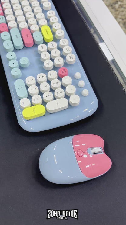 Combo Teclado y Mouse Inalámbrico Geezer Zero - Azul | 104 Teclas Redondas Full-Size | Bajo Ruido | 2.4G