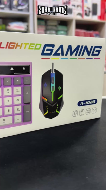 Combo Teclado Mouse Gamer RGB AOAS A-1020 Negro - LED Multicolor DPI Ajustable USB