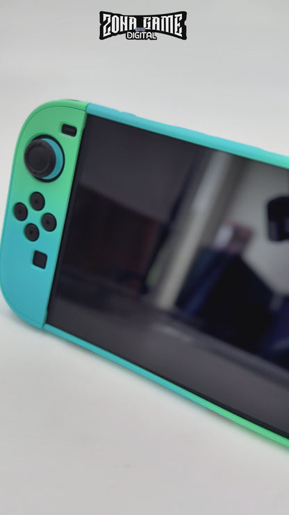 Funda Protectora Bicolor Gradiante Verde-Azul| Nintendo Switch 2 (Diseño Dividido)