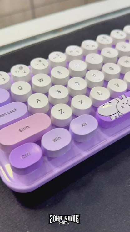 Combo Teclado y Mouse Inalámbrico MOFII I Pro — Morado Kawaii | 68 Teclas Redondas 2.4G Receptor Único