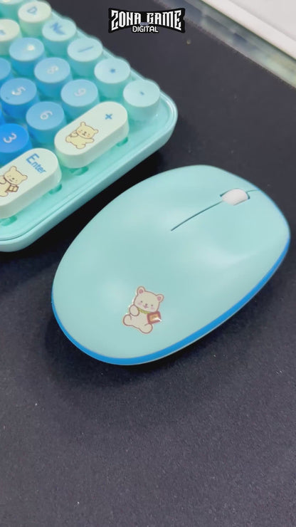 Combo Teclado y Mouse Inalámbrico Baby Bear - Azul | 100 Teclas Redondas Retro Multicolor | 10m | 2.4G