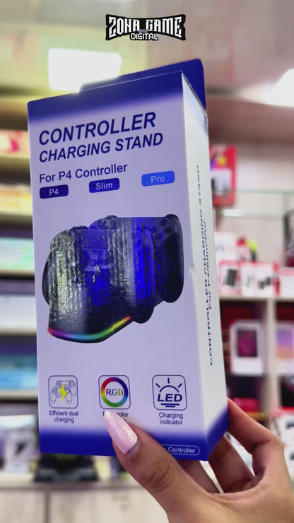 Base de Carga Dual PS4 RGB Blanca - Cargador 2 Controles PlayStation 4 Slim Pro