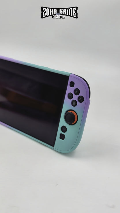 Funda Protectora Acrílica Nintendo Switch 2 Degradado Verde-Lila - Diseño Dividido RGB