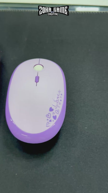 Combo Teclado y Mouse Inalámbrico Mofii Lovely - Morado | Full-Size 104 Teclas Redondas DPI Ajustable | 2.4G