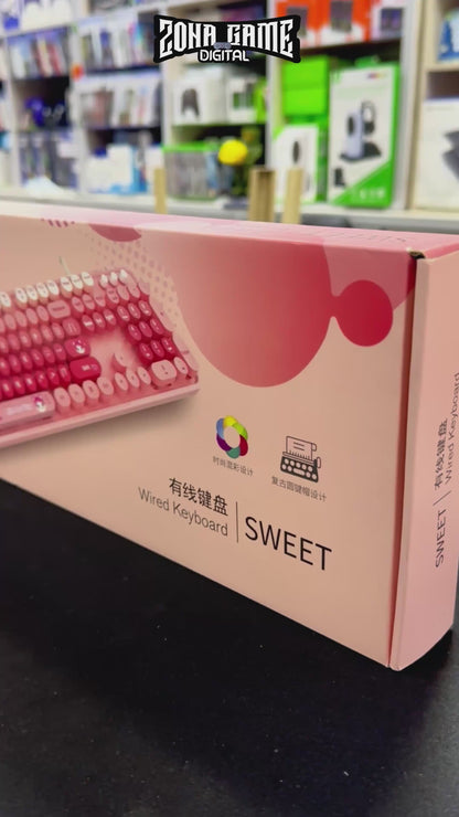 Teclado con Cable MOFII SWEET ROSADO: Estilo Retro y Productividad