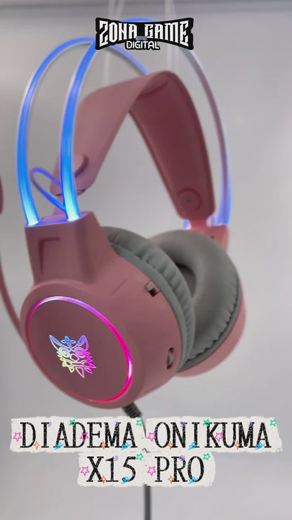 Diadema Gamer Onikuma X15 Pro Rosada – Sonido Envolvente 7.1 | Drivers 50mm | RGB | USB-C | Para Ellas