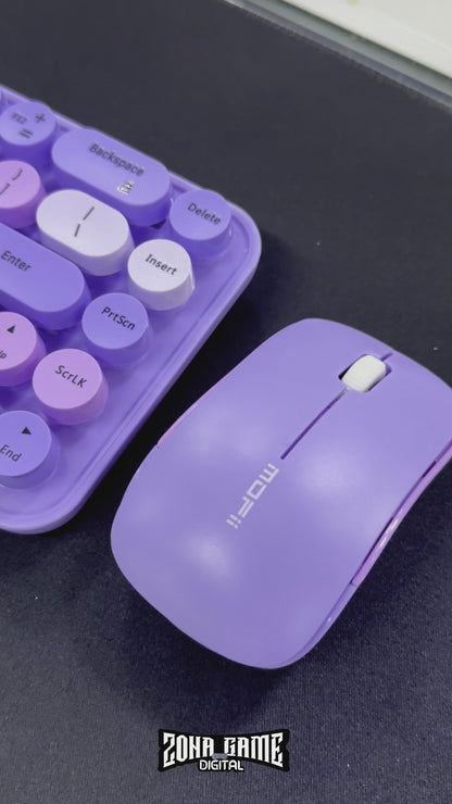 Combo Teclado y Mouse Inalámbrico Mofii Retro - 68 Teclas Redondas Morado | 2.4G Receptor Único