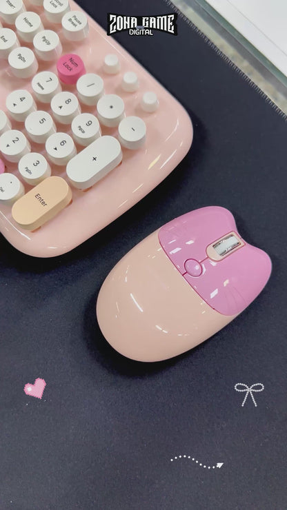 Combo Teclado y Mouse Inalámbrico Geezer Zero - Rosado | 104 Teclas Redondas Full-Size | Bajo Ruido | 2.4G