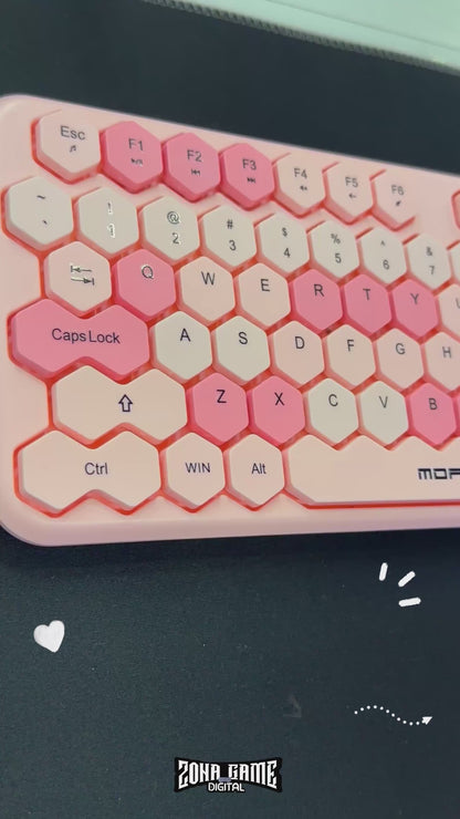 Combo Teclado Mouse MOFii Honey Rosado - Inalámbrico 2.4G 1200 DPI Membrana