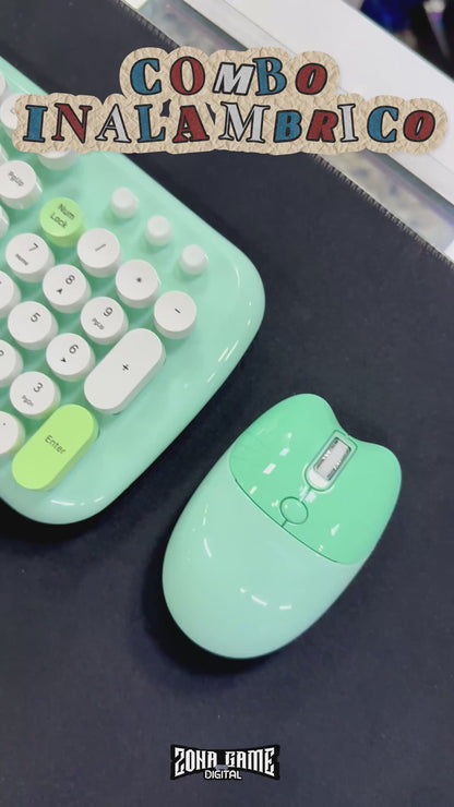 Combo Teclado y Mouse Inalámbrico Geezer Zero - Verde | 104 Teclas Redondas Full-Size | Bajo Ruido | 2.4G
