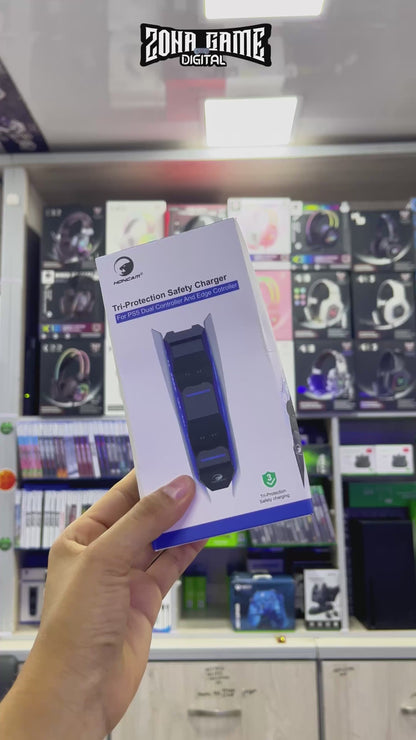 Base Cargadora HONCAM PS5 DualSense Blanca - Carga Dual LED Azul Tri-Protección Type-C