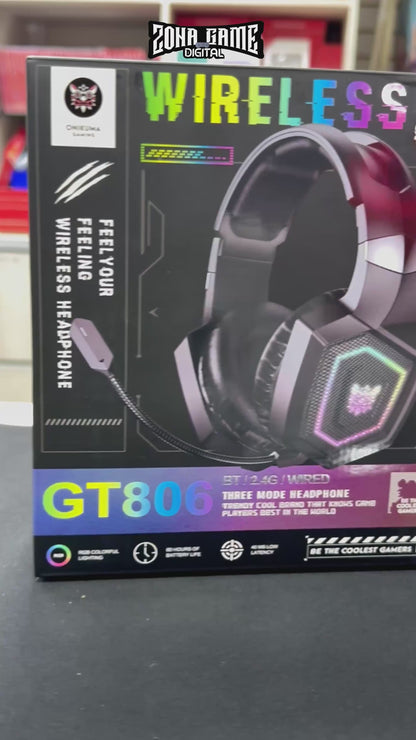Diadema Gamer Onikuma GT806: Inalámbrica BT 5.4, Batería Infinita y RGB | NEGRA
