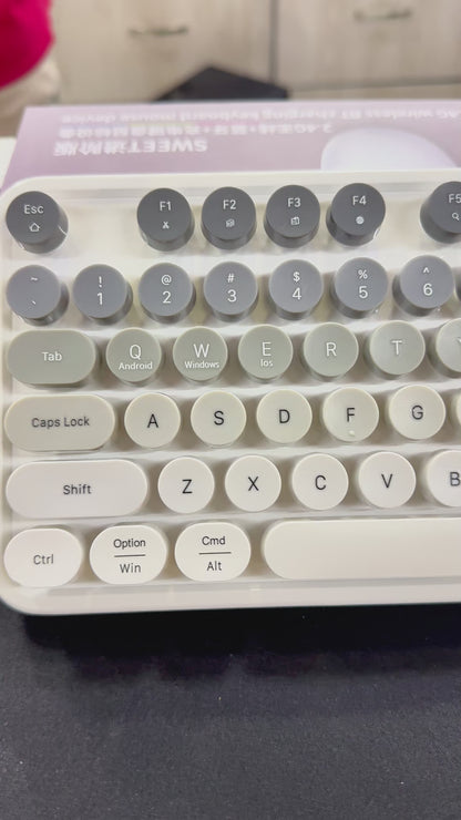 Combo Teclado y Mouse Recargable MOFii Sweet Pro – Dual Bluetooth + 2.4G | Retro Vintage Blanco-Gris