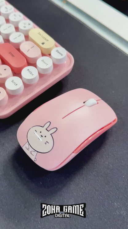 Combo Teclado y Mouse Inalámbrico MOFII I Pro — Rosado Kawaii | 68 Teclas Redondas 2.4G Receptor Único