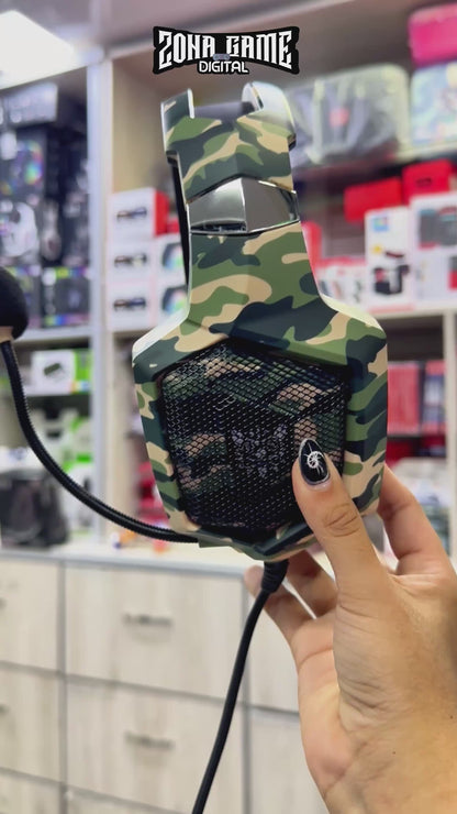 Diadema Gamer ONIKUMA K8 LED RGB Verde Camuflado - Micrófono 360°