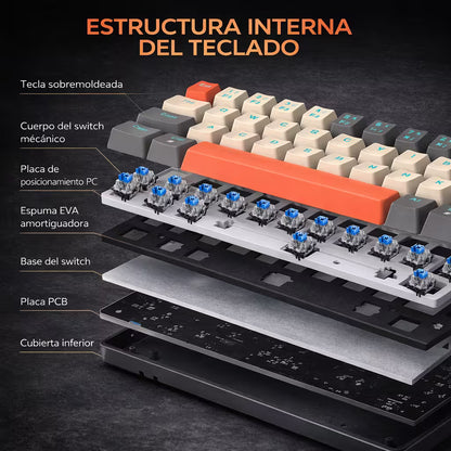 Teclado Mecánico T-Wolf T60 60% RGB  Azul-Blanco - Switches Azules Anti-Ghosting USB-C