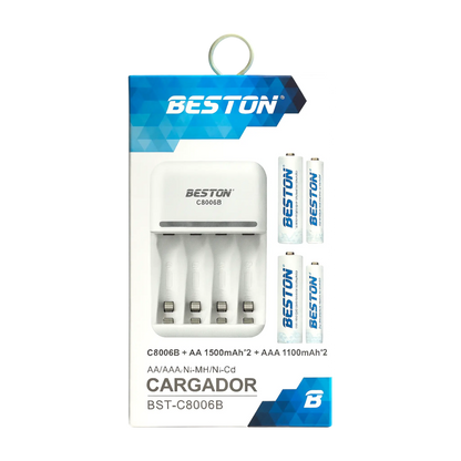 Cargador de Pilas AA/AAA x4 Ranuras + 4 Pilas AA Recargables 1500mAh Incluidas | Protección Inteligente