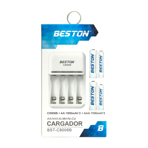 Cargador de Pilas AA/AAA x4 Ranuras + 4 Pilas AA Recargables 1500mAh Incluidas