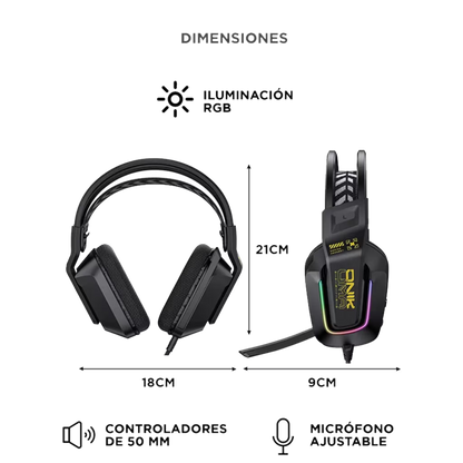 Diadema Gamer ONIKUMA X13 RGB - Audio Precisión Superior 50mm Doble Banda Elástica