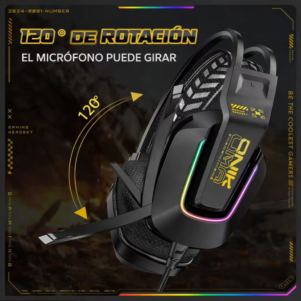 Diadema Gamer ONIKUMA X13 RGB - Audio Precisión Superior 50mm Doble Banda Elástica