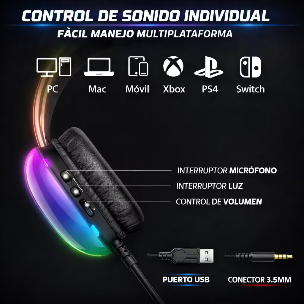 Diadema Gamer ONIKUMA X25 RGB Negra – Drivers 50mm | Audio Estéreo 3D | Mic Omnidireccional