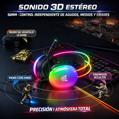 Diadema Gamer ONIKUMA X25 RGB Negra – Drivers 50mm | Audio Estéreo 3D | Mic Omnidireccional