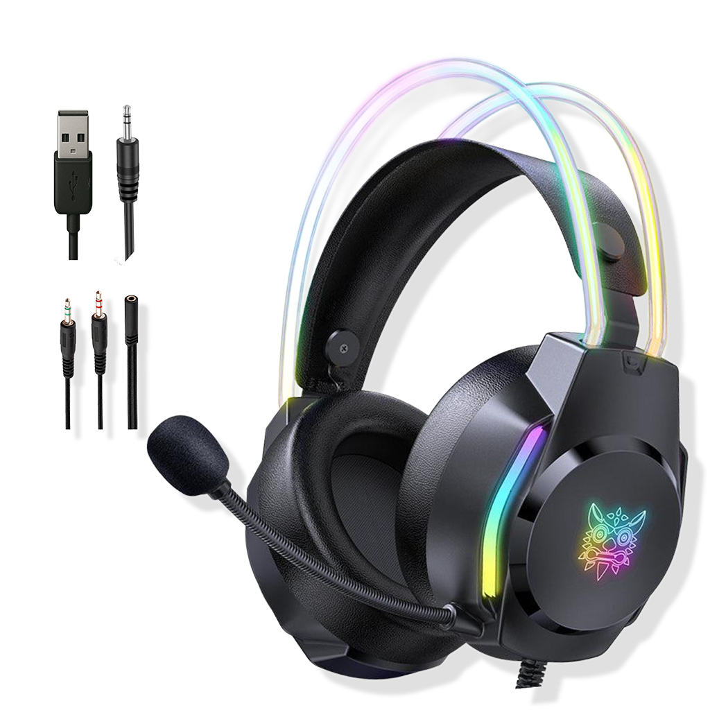 Diadema Gamer ONIKUMA X26 LED Negra - Audio 50mm Controles Multifuncionales
