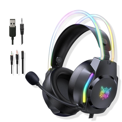 Diadema Gamer ONIKUMA X26 LED Negra - Audio 50mm Controles Multifuncionales