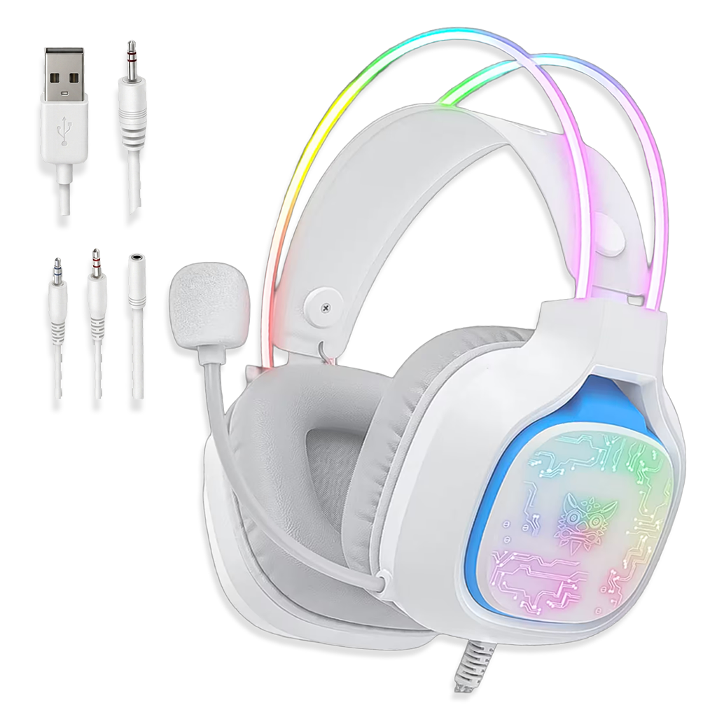 Diadema Gamer ONIKUMA X22 RGB Blanca – Drivers 50mm | Mic 360° | Estéreo | Para Ellas